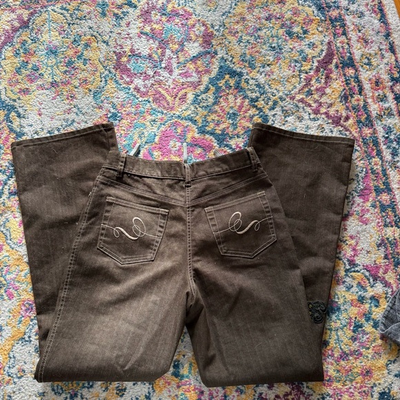 Vintage brown embellished goth Y2K bootcut jeans with black beaded appliqué - Picture 6 of 9